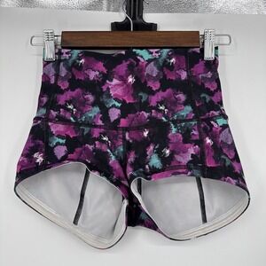 Lululemon Wunder Short Mini Midnight Bloom Black Deep Fuschia 2" Size 4 Womens